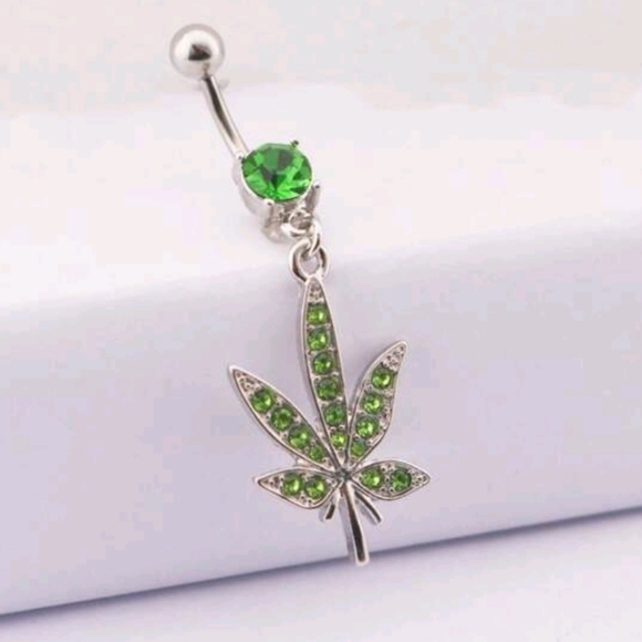 420 Weed Leaf Dangling Bellybutton Ring Jewelry (OS) - Picture 1 of 5